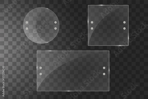 Glass plates are installed. Vector glass banners on a transparent background. Glass. Glass paintings. Color frames.