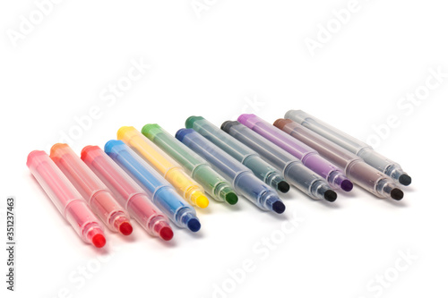 Colorful marker pen set on isolated background with clipping path. Vivid highlighter and blank space for your design or montage