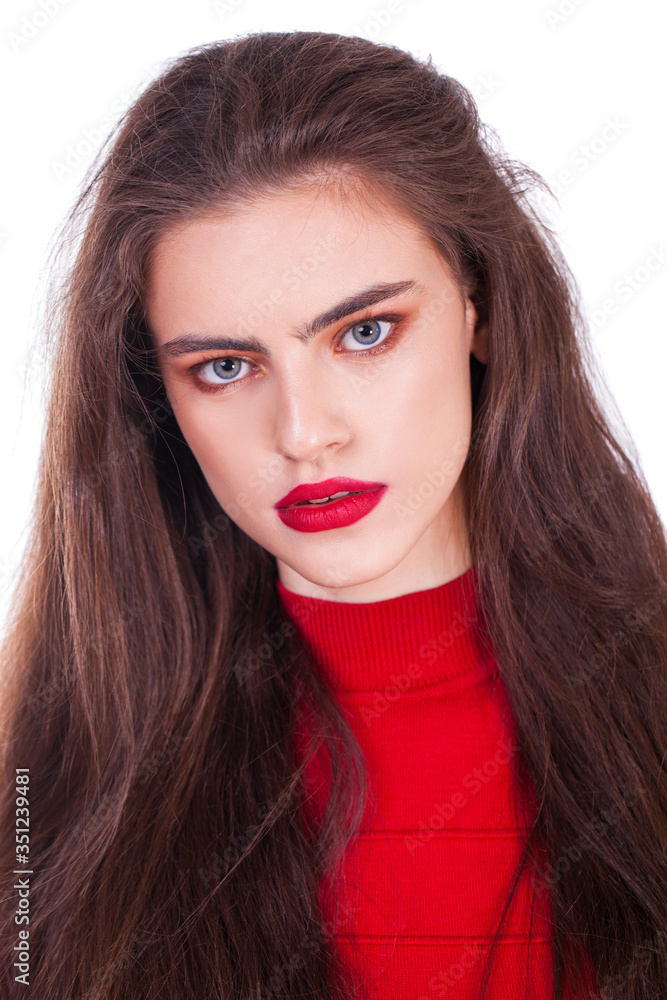 Portrait of a young beautiful woman in red dress Portrait of a young beautiful woman in red dress