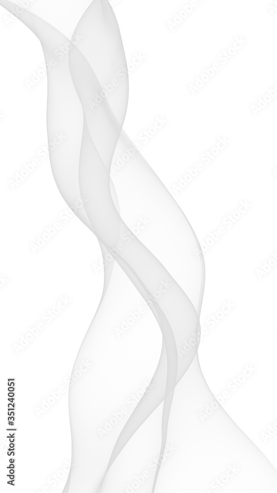 White abstract background. Fluttering white scarf. Waving on wind white fubric. 3D illustration
