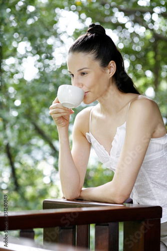 Woman enjoying a cup of tea