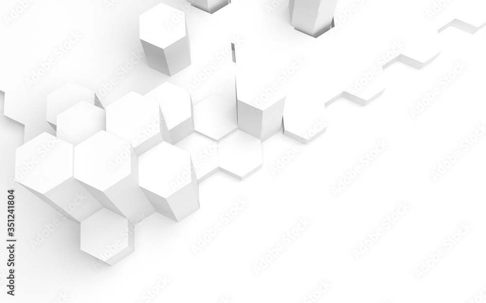 White abstract background with honeycomb. Hexagon bars isolated on white backdrop. 3D illustration White abstract background with honeycomb. Hexagon bars isolated on white backdrop. 3D illustration