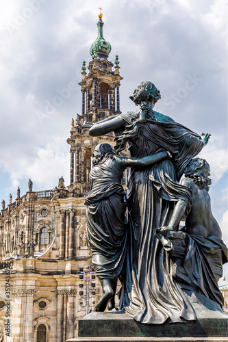 Statue in front of the Catholic Church Dresden, the Catholic Church of the Royal Court of Saxony. Germany.