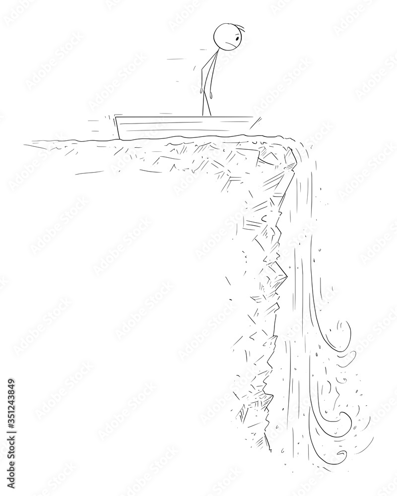 Vector cartoon stick figure drawing conceptual illustration of man or