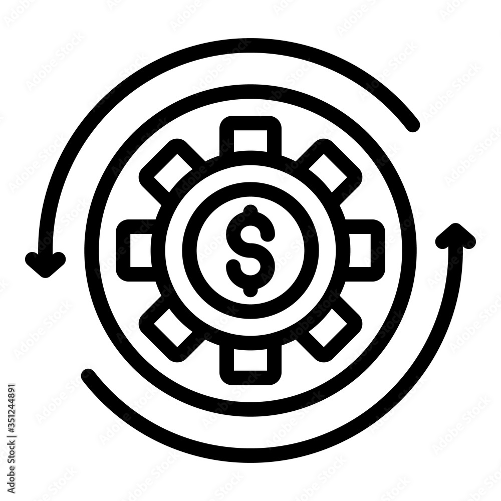 Gear money estimator icon. Outline gear money estimator vector icon for web design isolated on white background Gear money estimator icon. Outline gear money estimator vector icon for web design isolated on white background