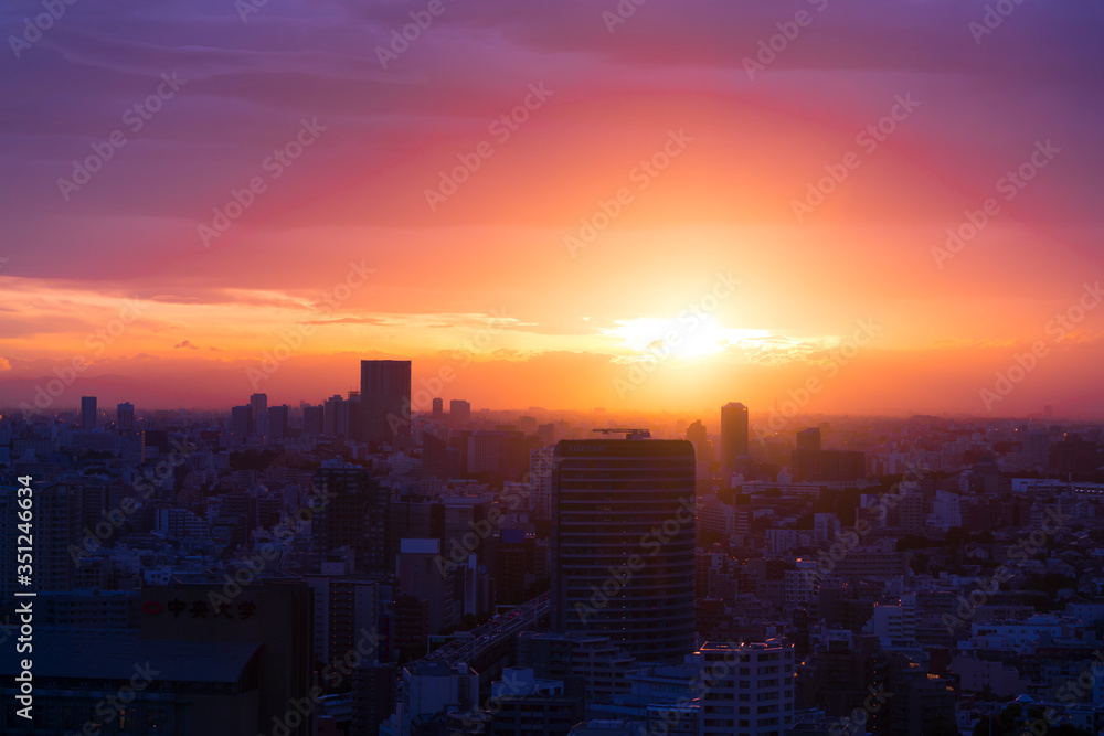 東京　夕日　新宿高層ビル街　水道橋　江戸川橋