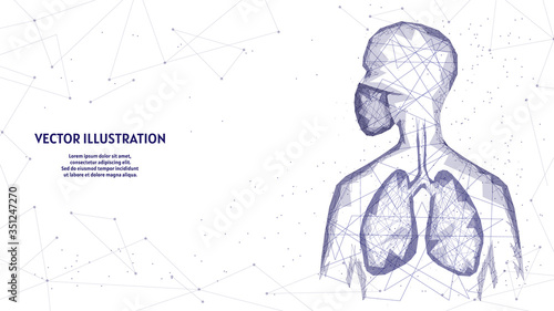 Man in surgical face mask. Protection against infection with the Chinese coronavirus COVID-19 virus infection. Pandemic and epidemic of atypical pneumonia. Low poly wireframe vector illustration.
