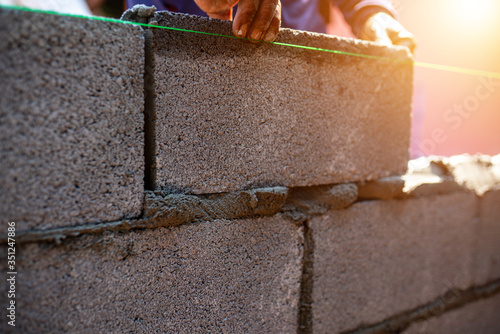 Mason block in the building construction or plaster house construction. photo