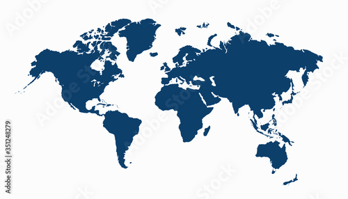 World map isolated on white. Blue map of the World. Minimal design