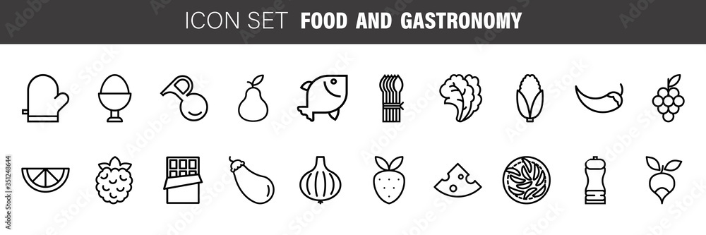 Stroke line icons set of GASTRONOMY AND FOOD. Simple symbols for app development and website design. Vector outline isolated on a white background