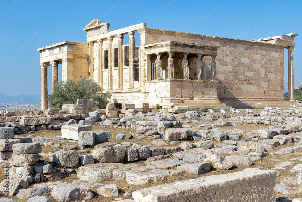 Erechtheion - an ancient Greek temple on the north side of the Acropolis of Athens in Greece, dedicated to Athena and Poseidon.