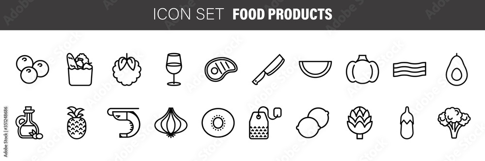 Stroke line icons set of GASTRONOMY AND FOOD. Simple symbols for app development and website design. Vector outline isolated on a white background Stroke line icons set of GASTRONOMY AND FOOD. Simple symbols for app development and website design. Vector outline isolated on a white background
