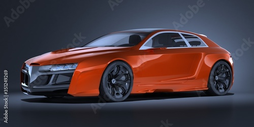 3D rendering of a brand-less generic concept car in studio environment