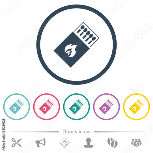 Box of matches flat color icons in round outlines