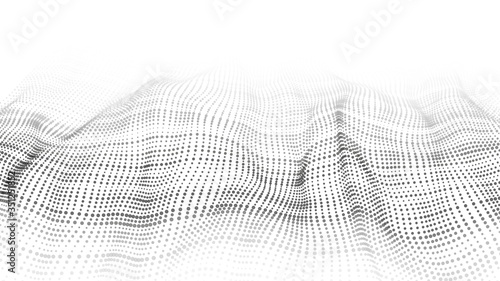 Vector abstract white futuristic background. Big data visualization. Digital dynamic wave of particles.