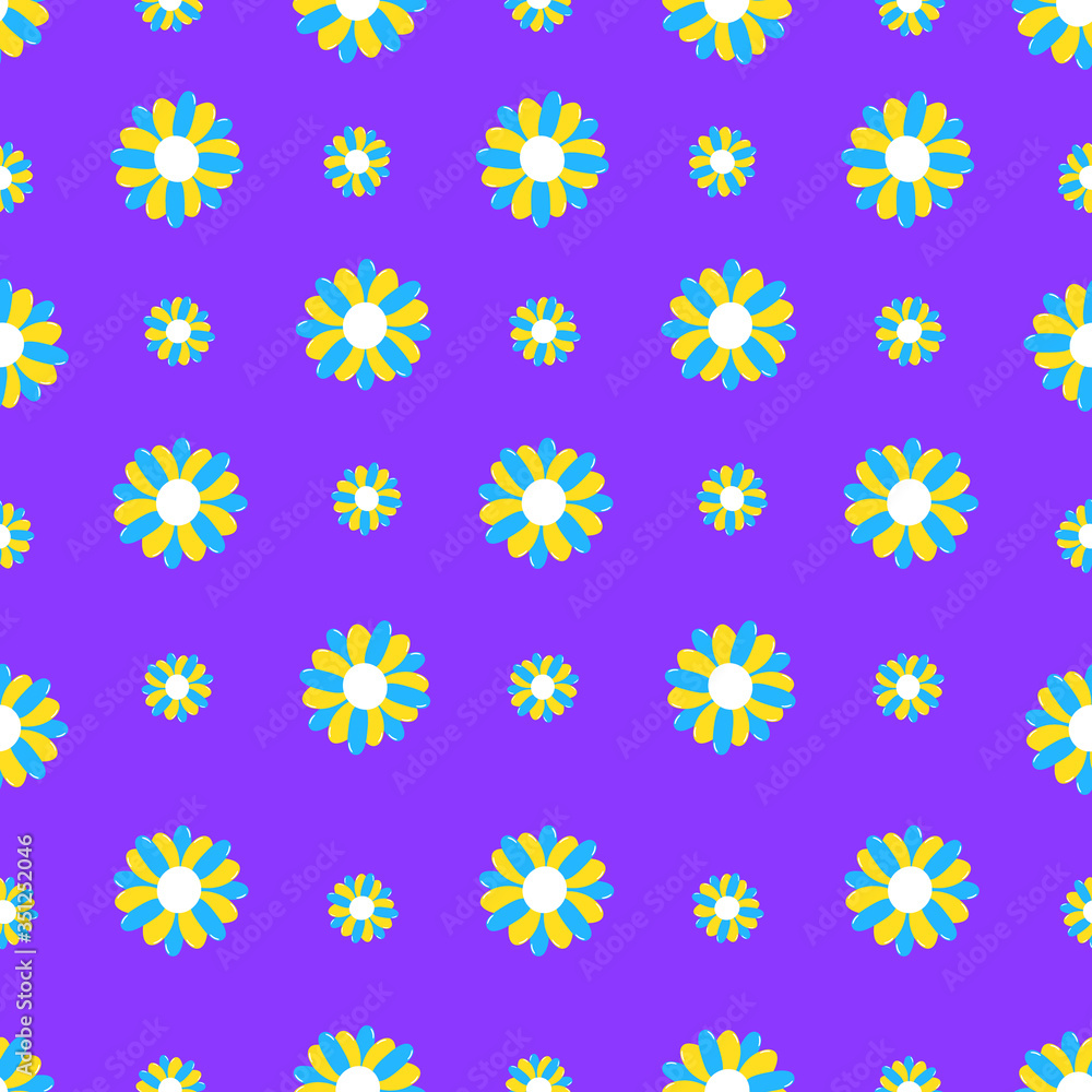 Colourful vector pattern with flowers. Purple background. Colourful vector pattern with flowers. Purple background.