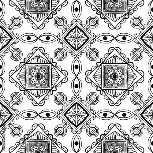 Hand drawn seamless vector bohemian pattern in black and white