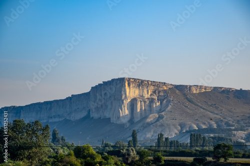 Table white mountains in Crimean peninsula. White cliffs.