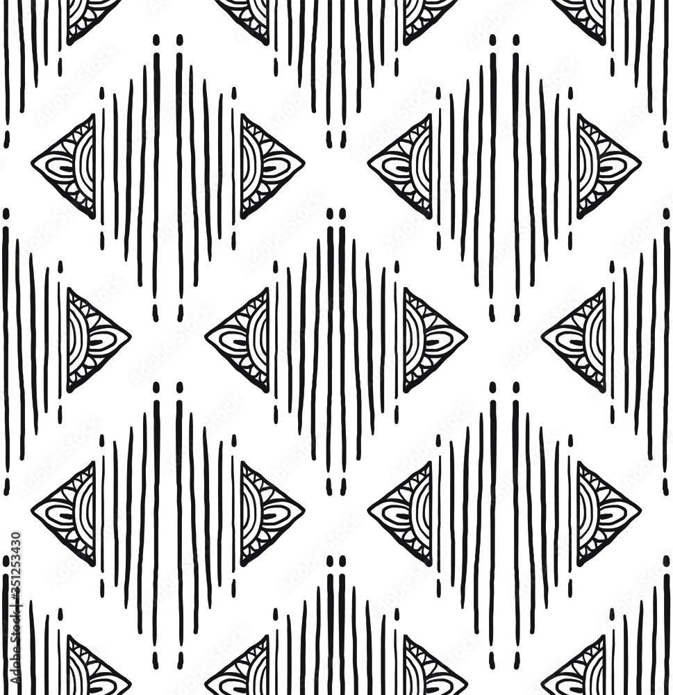 Hand drawn seamless vector bohemian pattern in black and white Hand drawn seamless vector bohemian pattern in black and white