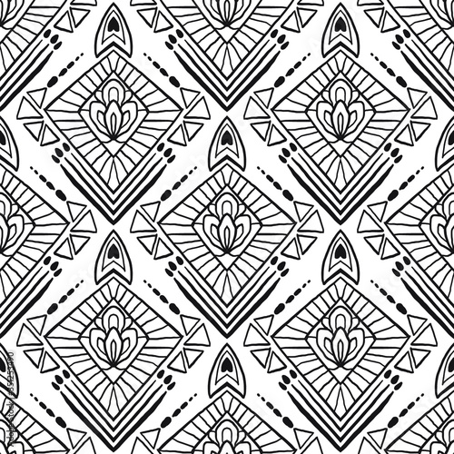 Hand drawn seamless vector bohemian pattern in black and white