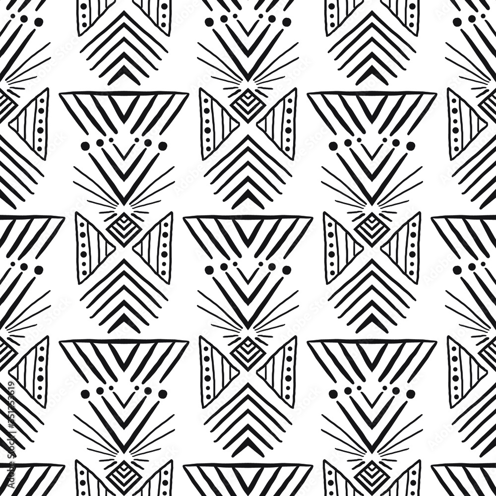 Hand drawn seamless vector bohemian pattern in black and white Hand drawn seamless vector bohemian pattern in black and white