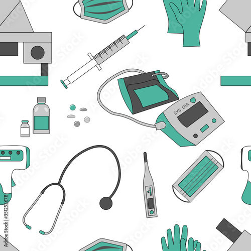 Seamless pattern with medical devices. Especially relevant during pandemic.