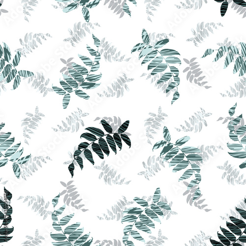 Vector white green mint leaves with zig zag texture print seamless pattern. Suitable for fabric  wallpaper and gift wrap.