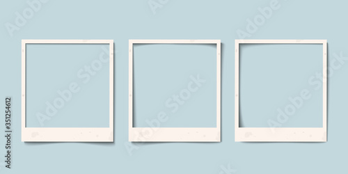 Empty white realistic paper old photo frame with different shadows