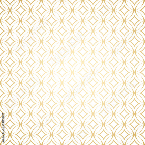 Linear gold art deco simple seamless pattern with round shapes, white and gold colors