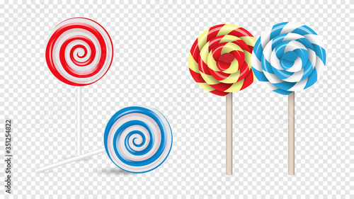 Lollipops Swirl, colored round sugar candies set,realistic style