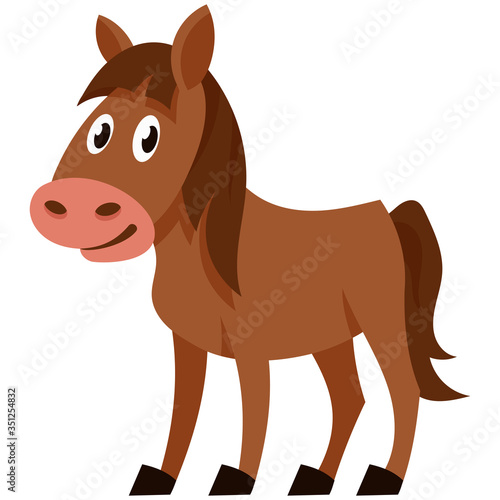 Standing funny foal. Farm animal in cartoon style.