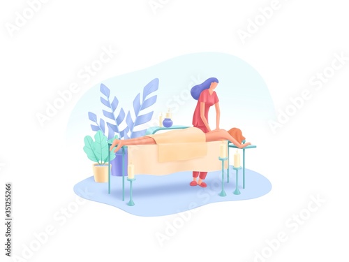 massage room at the spa center. girl gets massage
