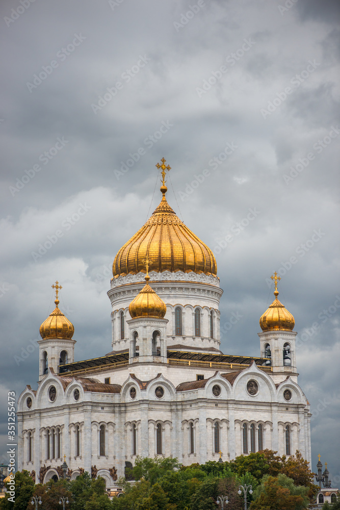Catherdal of Christ the Saviour Moscow with a moody cloudy sky