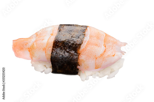 sushi with shrimp close-up on a white background
