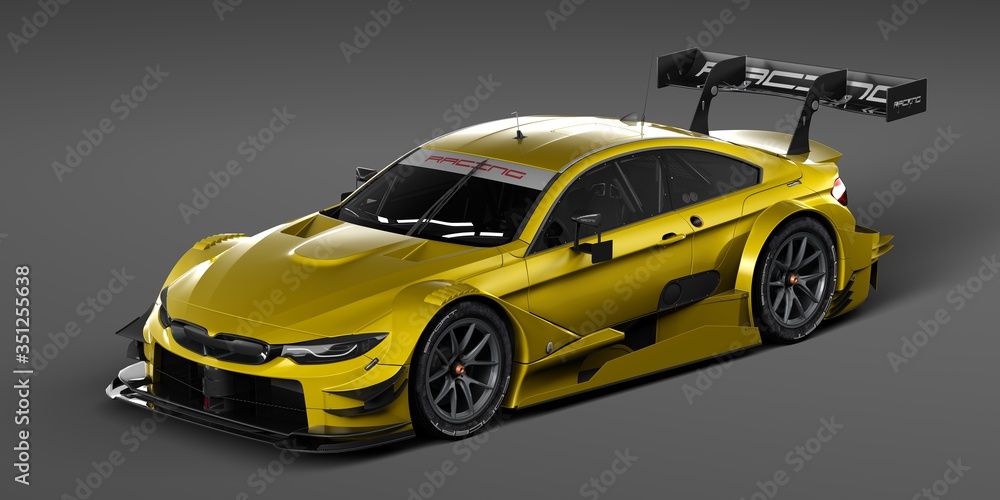 3D rendering of a brand-less generic concept racing car in studio environment