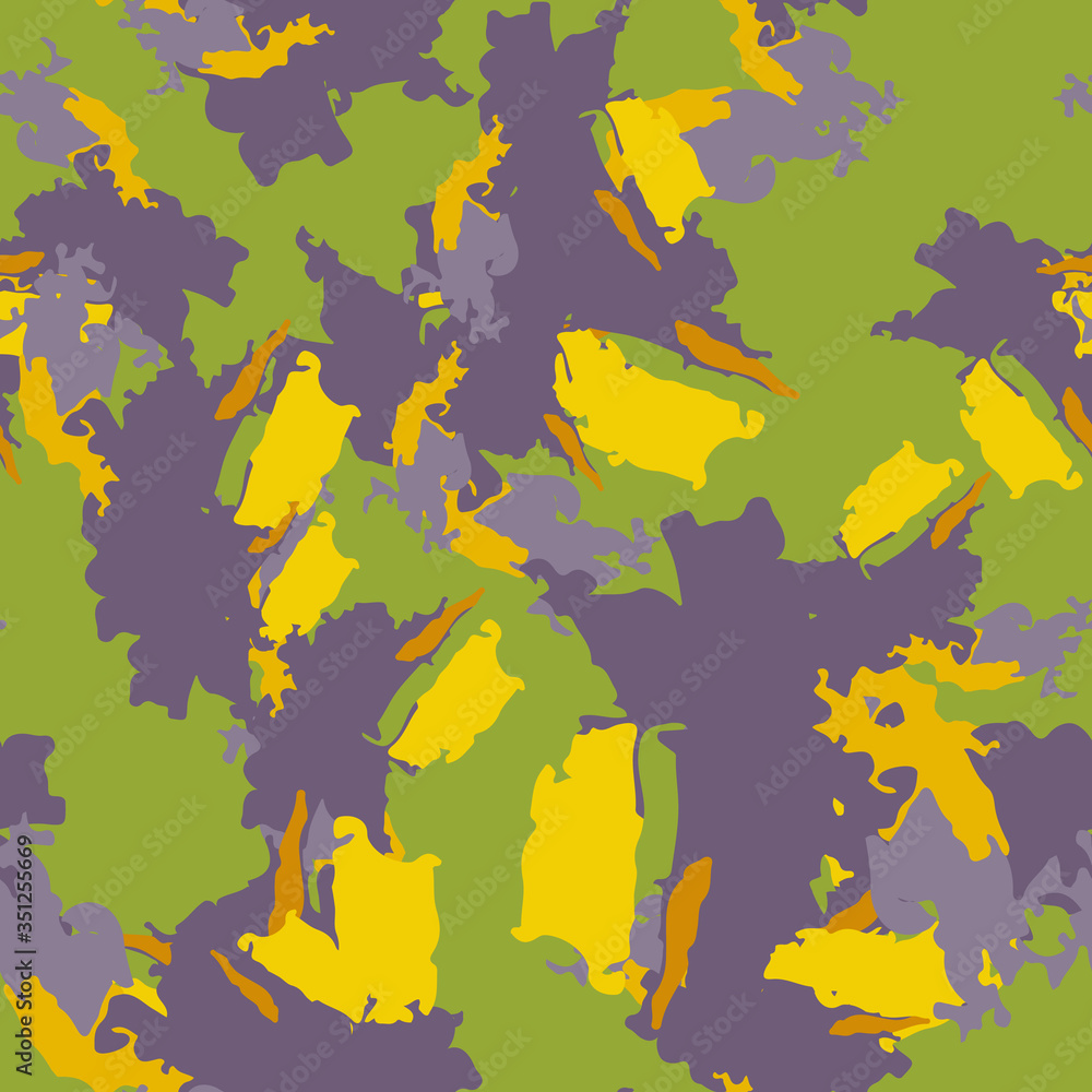UFO camouflage of various shades of green, violet and yellow colors