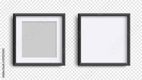 Photo Frames isolated on white, realistic square black frames mockup, vector set