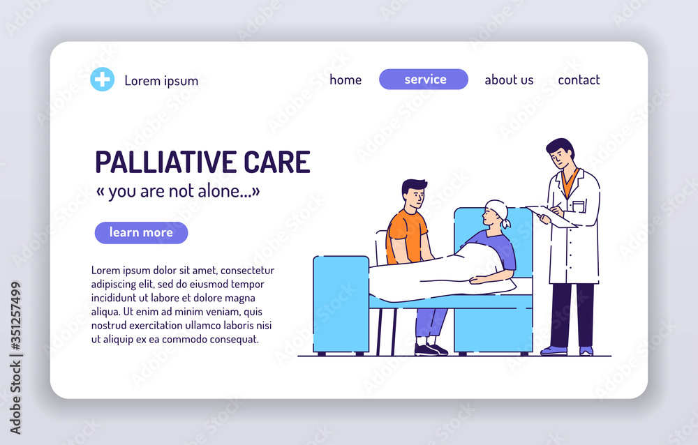 Palliative care web banner. Health medical treatment. Isolated cartoon character on a white background. Concept for web page, presentation, smm, ad, site. UX UI GUI design
