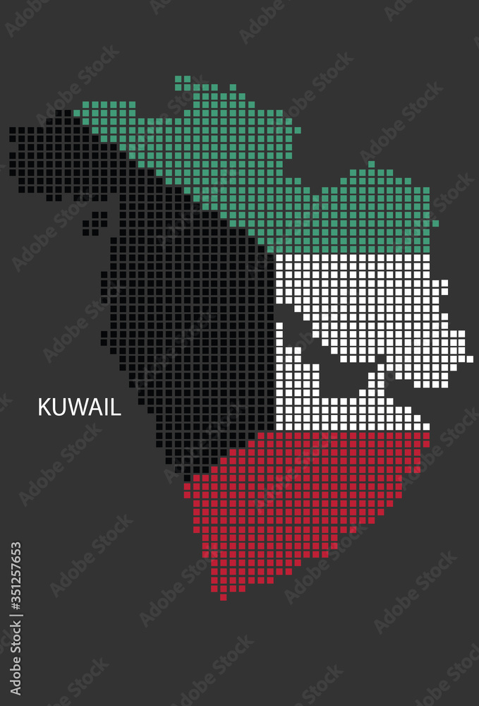 Obraz premium Kuwait map design flag Azerbaijan square, black background.