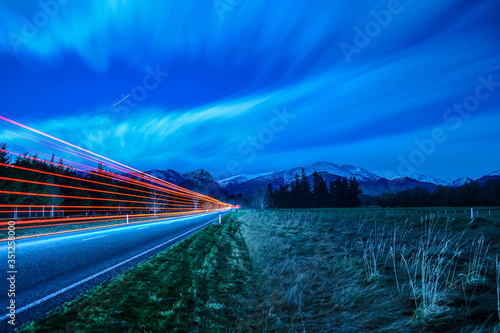 light trail on the road