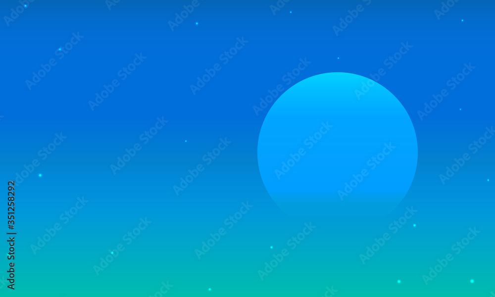 Blue night sky with translucent moon, vector art illustration.