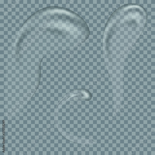 Set of realistic transparent drops of  gel or cosmetic cream isolated on transparent background