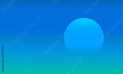Blue night sky with translucent moon, vector art illustration.