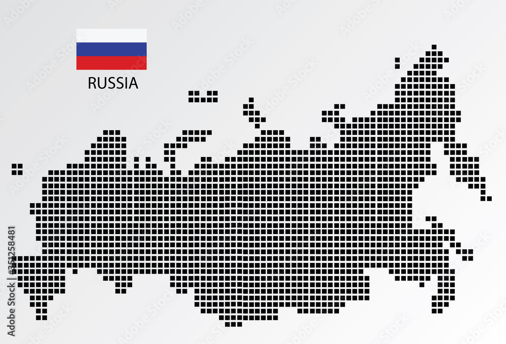 Russia map design square with flag Russia.