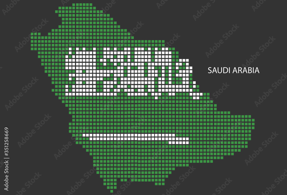 Saudi Arabia map design flag Azerbaijan square, black background.