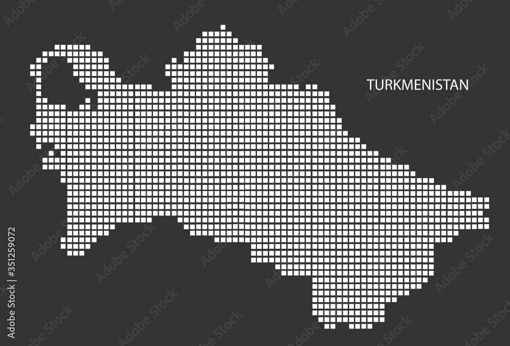 Turkmenistan map design white square, black background with flag Turkmenistan.