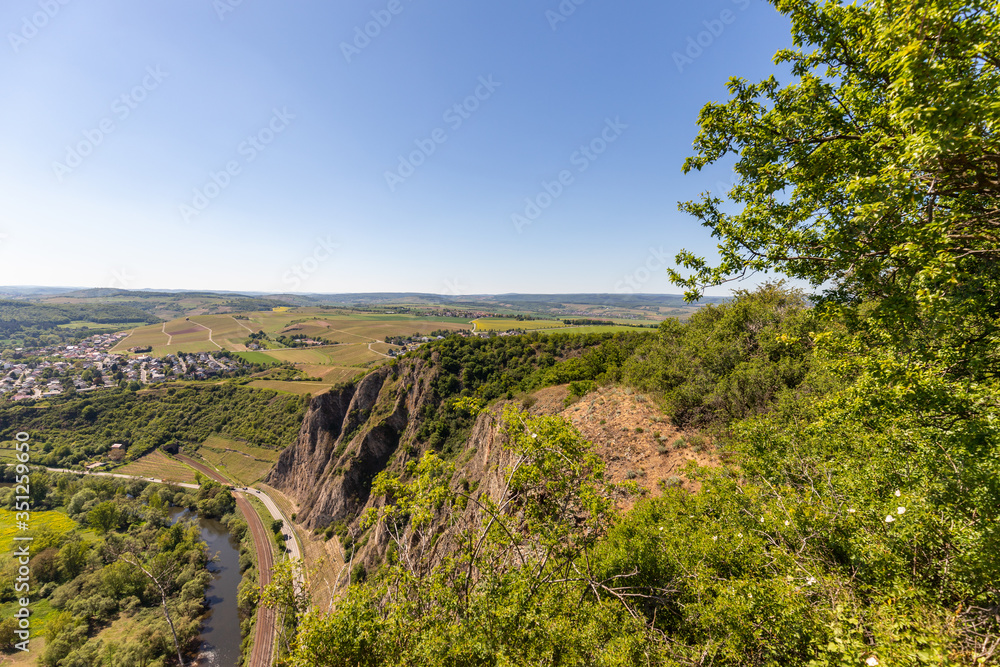 Wide angle view at landscape from Rotenfels, Bad Muenster am Stein