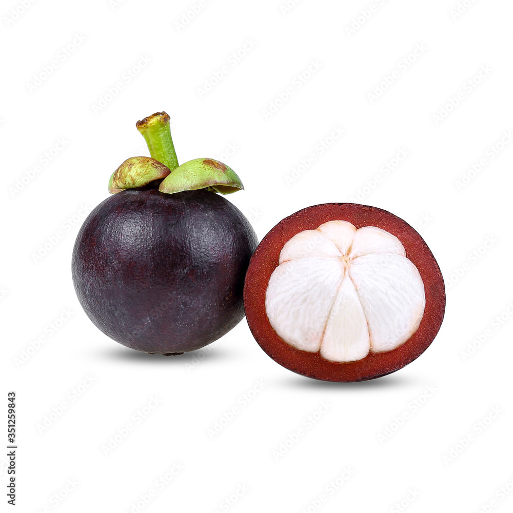 Mangosteen isolated on the white background . Mangosteen isolated on the white background .