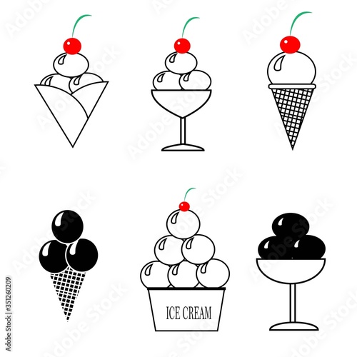 summer fruit ice cream vector, colorful illustration