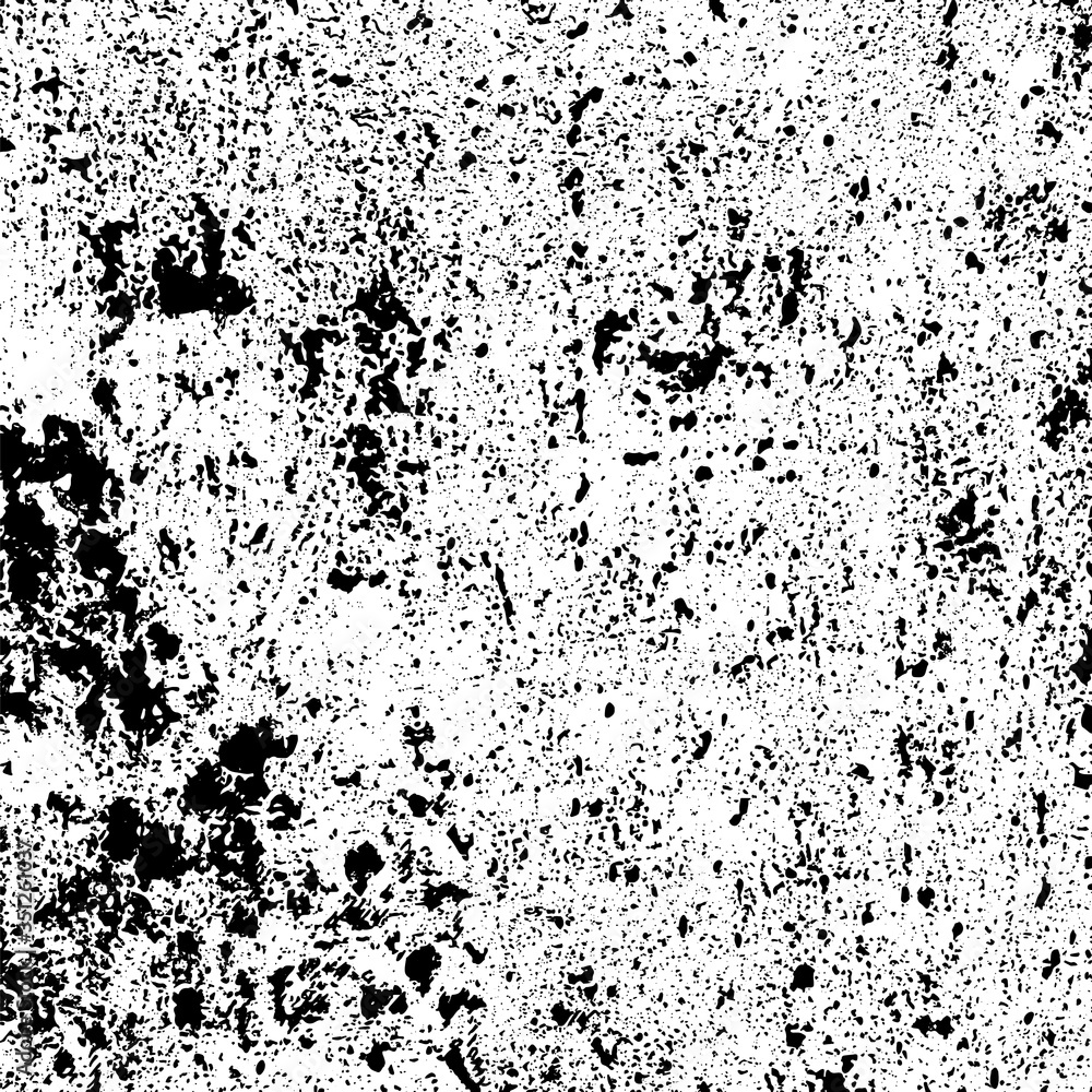 Fototapeta premium Black and white grunge texture. Monochrome abstract background. Pattern of dust, chips, cracks, and destruction. Chaotic pattern on an old worn surface